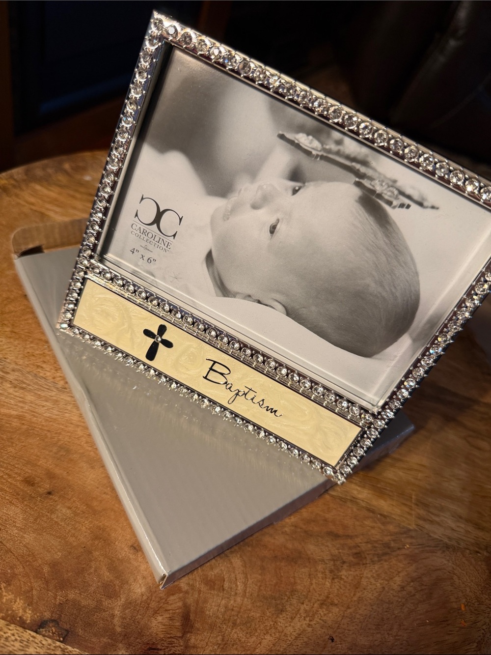 Baptism Photo Frame in Silver with Gold Nameplate